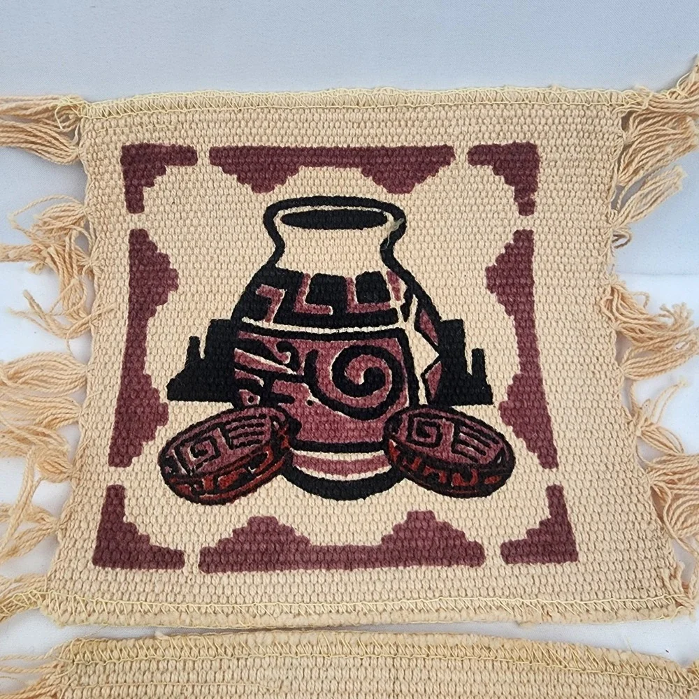Lot 8 Southwestern Woven Cotton Drink Coasters El Paso Saddle Blanket Co pottery